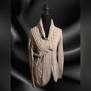 It's Our Time Cable-Knit Shawl Collar Cardigan - Beige